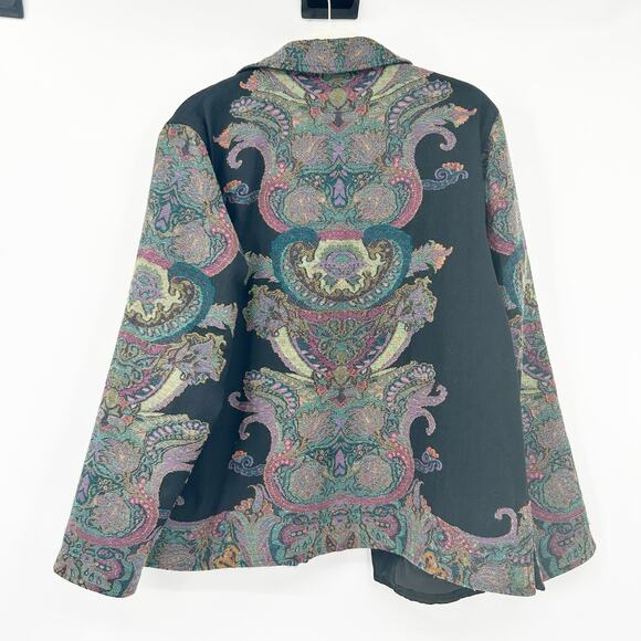 Coldwater Creek Womens Vintage 90s‎ Artsy 100% Wool Paisley Open Front Blazer L - Picture 6 of 6